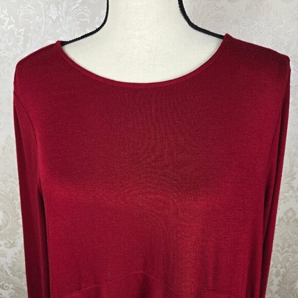 Chico’s Size 1 (US Med) Dark Red Swing Dress/Tunic Long Sleeve Pockets - Picture 2 of 14